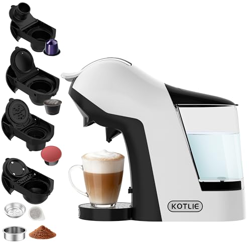 Macchina da caffè a capsule 5 in 1, per Dolce Gusto/per Nespresso/A Modo Mio/cialde ESE (44 mm) e caffè macinato, temperatura e volume dell'acqua regolabili, serbatoio dell'acqua da 1 litro (EM-308B)