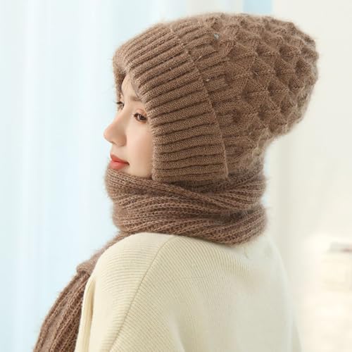 Winter Versatile Knitted Hooded Scarf for Women, Hat Scarf All-in-one Warm Windproof Fleece Cycling Protection Ear Cap4