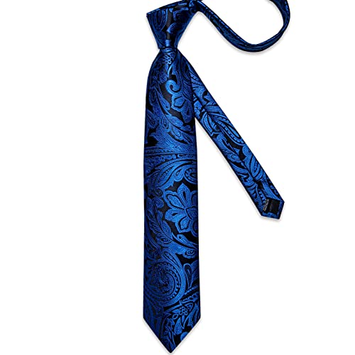 Image of DiBanGu Silk Ties for Men Necktie and Lapel Pin Brooch Set Formal Woven Paisley Plaid Striped Solid Tie Wedding Party