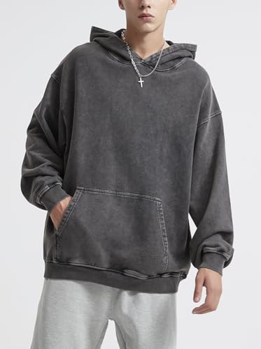 Mens Hoodies Pullover Vintage Hooded Sweatshirt Washed Hoodie Oversized Heavyweight Streetwear Cotton Sweatshirt4