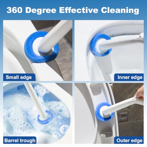 Image of CQT Disposable Toilet Bowl Brush with Toilet Wand 10 Refill Heads, Toilet Bowl Cleaner Wands,Toilet Cleaning System Starter Kit(Wand+10 Refills)