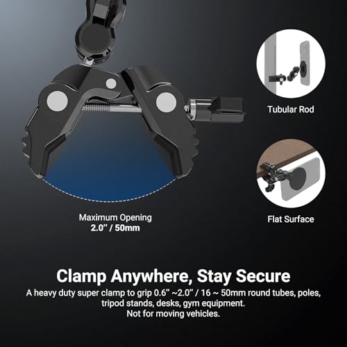 Image of NEEWER Magnetic Mobile Phone Holder with Super Clamp, Adjustable Metal Holder with 1 /4 Inch Screw and Ball Heads, Magic Arm Compatible with MagSafe iPhone for Pole, Tripod, Microphone Stand, Table