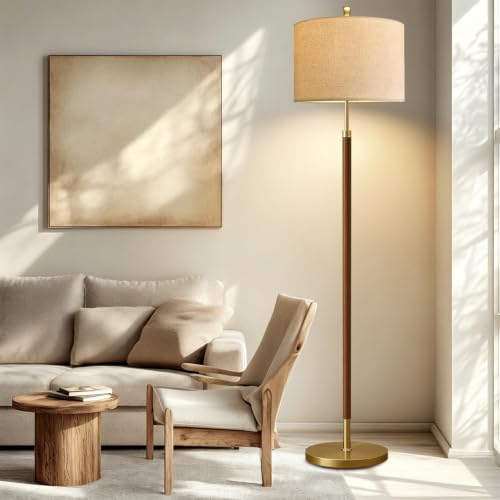 Image of Wood Floor Lamps for Living Room Farmhouse Floor Lamp with Remote Control,Dimmable Vintage Floor Lamp Mid Century Modern Standing Lamp with 3 Color Temperature Tall Floor Lamps For Bedroom Corner