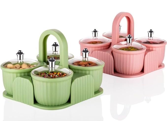 Marvella Multipurpose Spice Rack - Multipurpose Plastic Dry Fruit Box Jar Set Aachar Pickle Container Mukhwas Tray Dining Spice Stand, Chocolate Mouth Freshener Masala Storage(4 Pcs) (B0D6ZNCPVY) Amazon Price History, Amazon Price Tracker