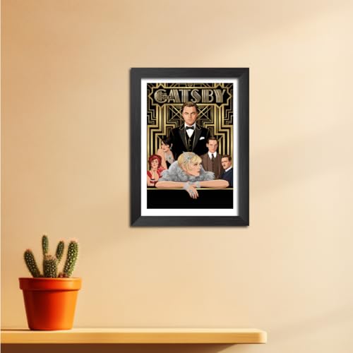 Image of TenorArts The Great Gatsby Poster Hollywood Movie Posters Vector Art Photo Frame Painting With Dark Wooden Texture (12inches x 9inches)