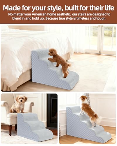 Image of Dog Stairs Ramp for Couch 15.7 inch H, 3-Step Pet Stairs for Small Dogs with High Density Foam, Dog Slope Stairs with Durable Non-Slip Bottom for Puppy Grey