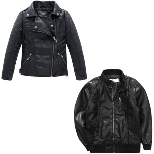 LJYH Children Classic Stand Collar Motorcycle Faux Leather Coats Kids Bomber Biker Rider PU Soft Leather Jackets 7/8yrs