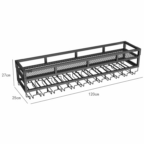 Casier à vin mural flottant en fer 120cm avec rangement et support gobelets - 3