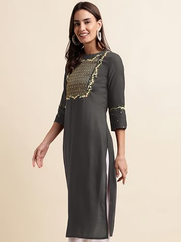 Image of MIRCHI FASHION Women's Straight Fit Rayon Sequins Embroidered and Polka Dots Printed Kurti Only