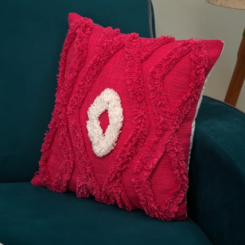 Image of Handmade Soft Boho Cotton Pillow Case | Embroidered Decorative Cushion Cover for Home Decor | 16 X 16 Inch Throw Pillow Cases for Living Room and Bed Room (Set of 1, 16 * 16)