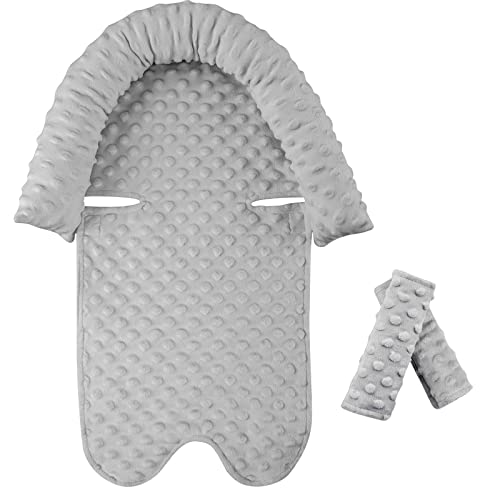 Image of Pea Pod Car Seat Head Support Infant Baby Carseat Head Support & Strap Covers for Newborns Ultra Soft Minky Dotted Fabric Infant Car Seat Cushion Perfect for Baby Carseats, Strollers, and Bouncers
