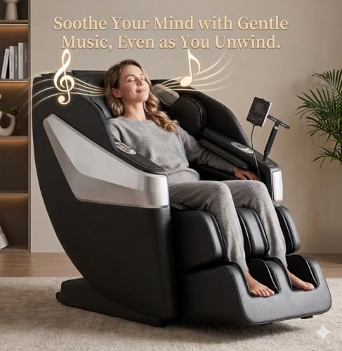 Redcamp Massage Chair Full Body: Zero Gravity with SL Track, 3D Robot Hands, Heat, Airbag Massage, Foot Roller, Bluetooth, Body Scan, LED Remote, Wireless Phone Charging,Black - Image 5