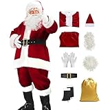 Generisch Weihnachtsmänner Kostümset Für Erwachsene 5-Teilig Deluxe Weihnachtsmann Kostüm Anzug Samt Für Weihnachten Urlaub Party Cosplay Weihnachtsmann Mantel