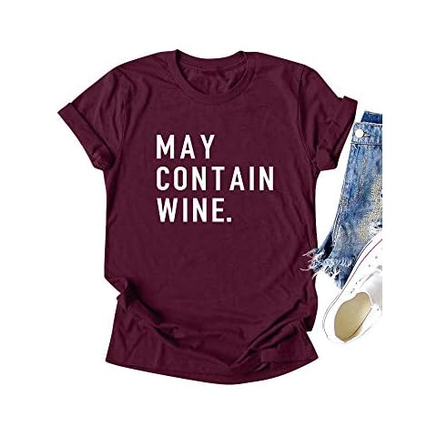 Hubery Women May Contain Wine Letter Print Shirts Lightweight Sweatshirts with Pockets (A-Wine Red, X-Large) Cover