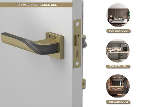 Image of GLOXY Brass Door Lock for Bathroom Door Lock, Balcony Store Room Door knob Lock, Mortise Keyless Handles Set with Brass Baby Latch for Bedroom |Antique & Black Finish (2 Years of Warranty, Pack of 1)