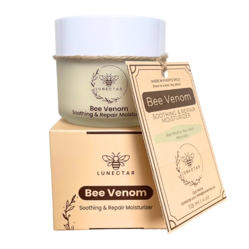 Lunectar Organic Bee Venom Soothing & Repair Moisturizer - Anti-Aging Face Cream with Bee Venom, Aloe Vera, Niacinamide, and Squalane - For Fine Lines, Wrinkles, and Redness - 4 oz