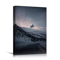 Canvas Wall Art Snowy Tops Cool Dramatic Mountain Nature Photography Romantics - 12x18 inches