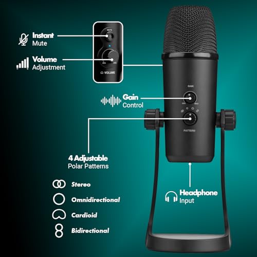 Microfone USB de mesa Movo UM700 para computador com padrões de captação ajustáveis perfeito como mi