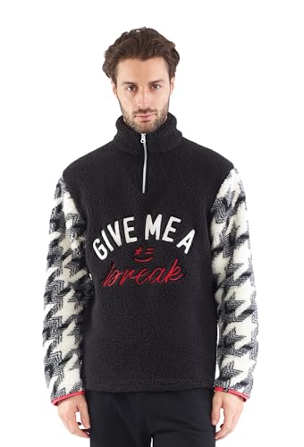 Sorbetto Chaqueta de forro polar para hombre con cuello alto o capucha y cremallera, Negro Con Pata De Gallo, XL-XXL