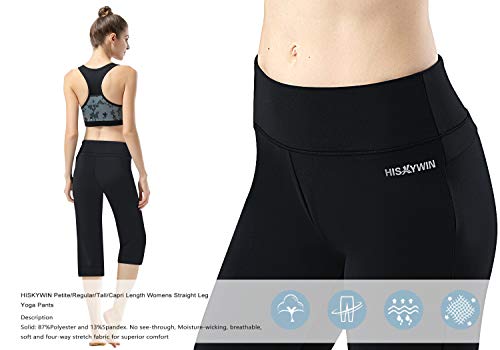 Hiskywin 17"/23"/27"/29"/31"/33"/35" Inseam Capri/Petite/Regular/Tall Length Women's Straight Leg Yoga Pants Zip Pocket Hf604-Black-M #TOP4