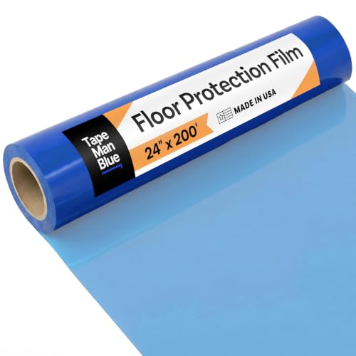 Floor Protection Film 24 inch x 200 roll Made in USA Blue Self Adhesive Floor Protector for Moving and Construction Temporary Covering for Protection of Hardwood Tile Other Hard Surfaces