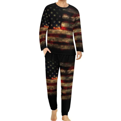 Zakqeik Mens Novelty Pajama Sets Guyana Flag Long Sleeve Sleepwear And Long Pants 2-Piece Lounge Set