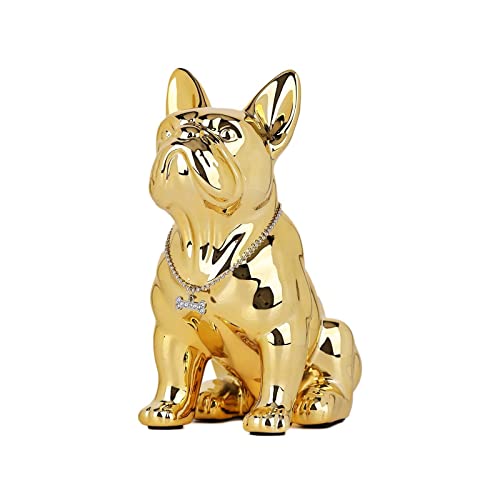 SHENGTIAN Statua Bulldog Francese - Scultura Moderna in Resina Con Collana Argentata, Statuetta Decorativa Per Soggiorno, Ufficio, Camera Da Letto E Corridoio