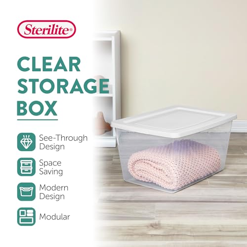 Image of Sterilite Clear Storage Box Stackable Tote, 58 Quart, 18-Pack | Clear Plastic Container with Secure Snapping Lids for Home and Office Organization, White
