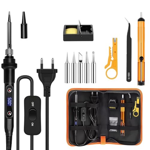 Image of 12-in-1 Soldering Iron Tool Kit 80W Fast Heat up LCD Soldering Gun Welding Tools with ON /OFF Switch, 180-500C Adjustable Temp Range, Includes Tips, Desoldering Pump, Stand, Tweezers (12-in-1)