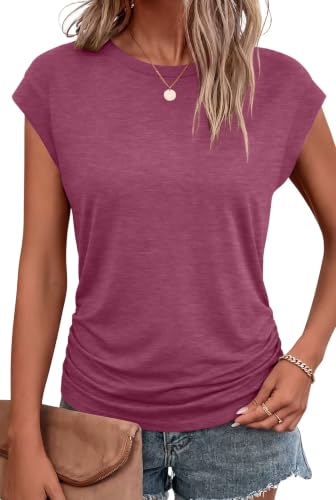 Image of Bliwov Womens Summer Tops Cap Sleeve Crew Neck Casual T Shirts