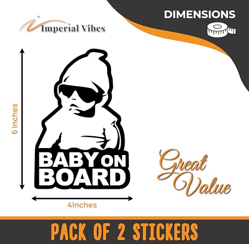 Image of IMPERIAL VIBES - Baby on Board Sticker - Vinyl Decal for Truck, and Van Bumper - Indoor and Outdoor Laptop Decals - Waterproof Decal for Window - Pack of 2 Imp 162