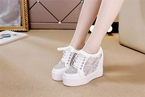 Image of ACE SHOCK Women Wedges Sneakers with Hidden Heel Ankle High Platform Walking Shoes Fashion Bride Wedding Shoes