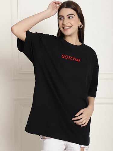 Image of Style Go Pure Cotton Oversized Baggy Fit Drop Shoulder Aesthetic & Cool Graphic Printed Half Sleeve Tshirt for Women || Trendy Tees || Casual Loose Korean T-Shirt (Pack 2)