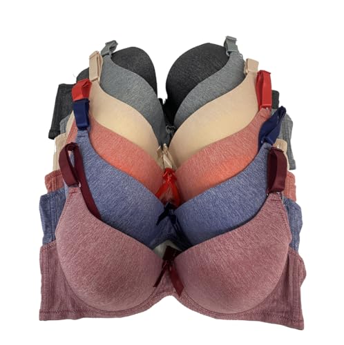 Image of Viola's Secret 6 Pack of Color Print T-Shirt Bras B Cup C Cup and D Cup