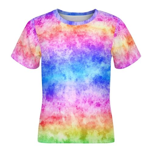 Kids Tie Dye T-Shirt Short Sleeve Mesh Top Lightweight Pullover Soft Outfit for School Play Travel