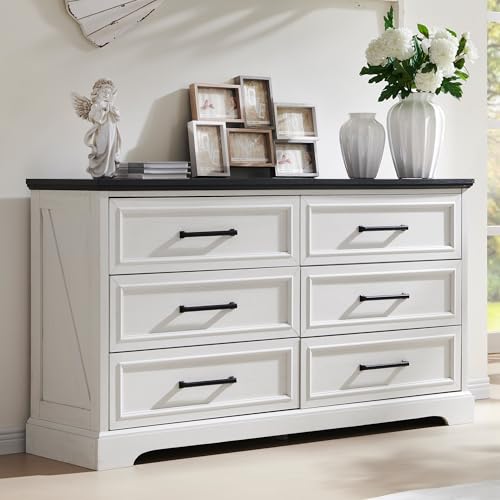 ACCOHOHO Farmhouse 6 Drawer Dresser for Bedroom, 52 Inch Wide Modern Dresser TV Stand with Large...