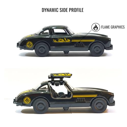 Image of SHAKTISM Die Cast Metal Toy Cars Set - 1:43 Scale Pull Back Action Cars with Open Doors, 4 Model Designs, Mini Vintage Car Collection for Kids Boys Girls, Gift Toy (Black Diecast Model)