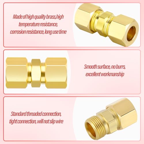 Qcdeng LS-691 3Pcs 3/4 Inch Tube Od X 3/4 Inch Tube Od Connector, Brass Compression Pipe Straight Union Connector thumb #2
