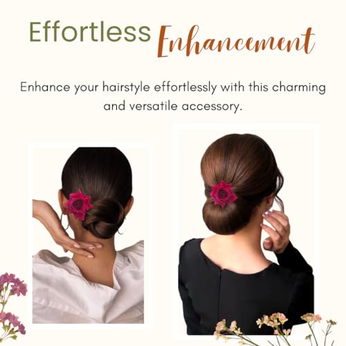 Image of Hair Flare Artificial Plastic & Metal Rose Flower with An Abundance of Petals Design Hairpin /Hair Clip /Judabun | Bridal Hair Accessories, Wedding, Festival for Women & Girls - 2700, Set of 2