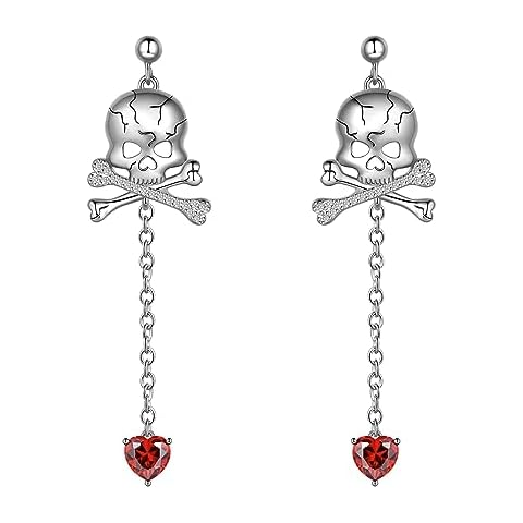 Fasjewly 925 Sterling Silver Skull Earrings,Skeleton Drop Dangle Earrings Gothic Skull Jewelry for Women Cover