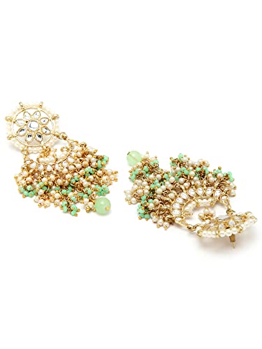 Image of Karatcart Yellow Crystal and Pearl Kundan Dangler Earrings for Women