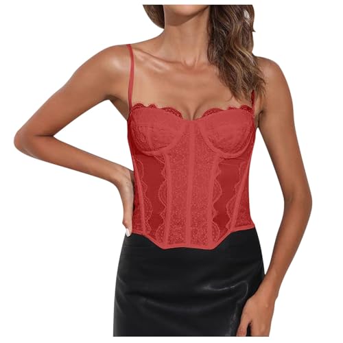 Ropa de tirantes delgados para mujer, sin espalda, sin espalda, para fiesta, parte superior, rojo, XL