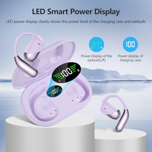 Image of Open Ear Headphones,Over Ear Buds Clip Wireless Earbuds Bone Conduction Built-in Mic Earhook,Bluetooth 5.4 LED Display,60H Playtime Touch Control Design for Cycling,Running,Office,Ear Hooks