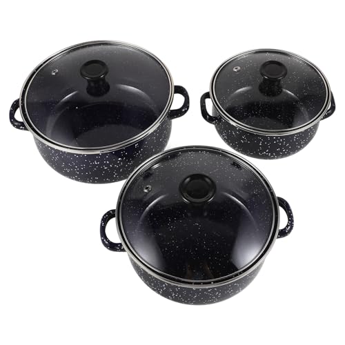 Homoyoyo Juego de 3 Cacerolas Esmaltadas Mini para Estufa Ollas Pequeñas Azules con Fondo Plano Ideales para Sopa y Leche Aptas para Cocinas de Gas y Uso Diario