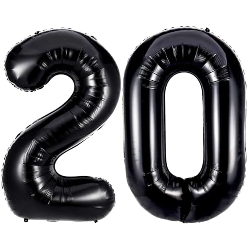 Black 20 Number Balloons 40 Inch Giant Number 20 Balloons Foil Mylar Helium Black Number Balloons for 20th Birthday Party Supplies Anniversary Event Celebration Decorations