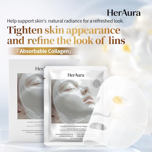 Image of Collagen Face Mask Skin Care 5-Pack Camellia Sinensis and Prebiotic Gel Masks - Nourishing and Revitalizing for Glass Skin, Hydrating and Calming Radiance, 30g Each
