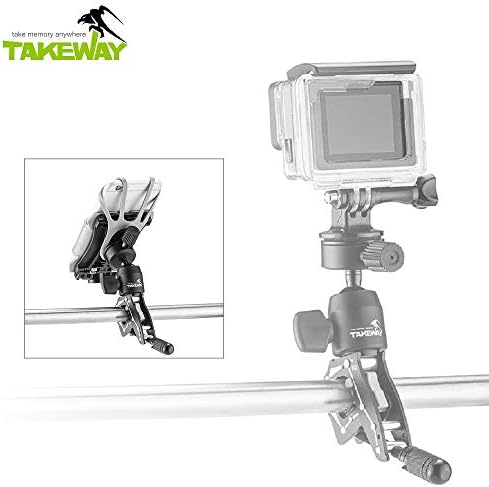 TAKEWAY R2 Ranger Clampod Bike/Motorcycle Mount, Aluminum Alloy, GoPro and Other Action cam Accessory, 360°Degrees, GoPro Hero 7/6/5/4, iPhone 6/7/8/XR/XS/MAX, Samsung LG