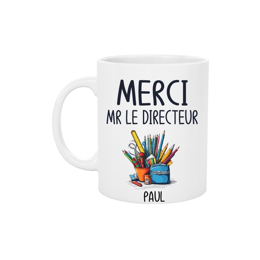 Mug Céramique Personnalisé Merci Mr Le Directeur – avec Prénom de l'enfant – Cadeau Fin d’Année Scolaire – Tasse 330 ML