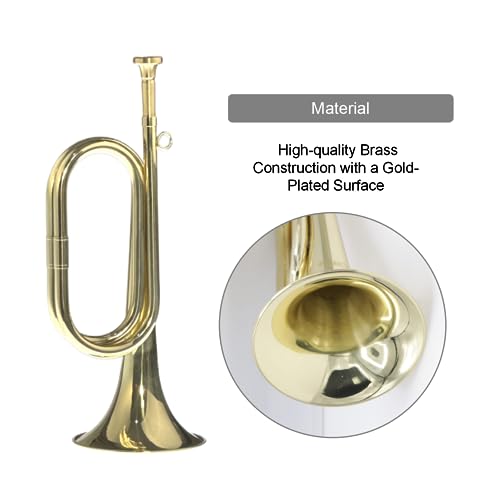 image for CashBeat Gold Plated Bugle Horn, Brass Cavalry Trumpet Instrument with