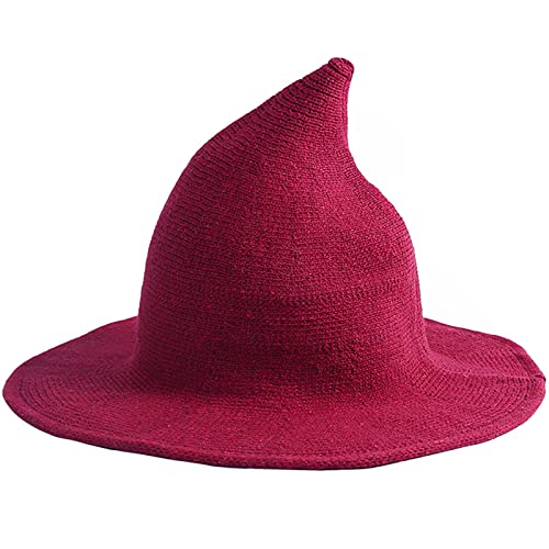 LucyneSwayne Sombrero de bruja para mujer, sombrero de bruja de punto de lana puntiaguda, sombrero de mago, cosplay, fiesta de Halloween, accesorio rojo Cover